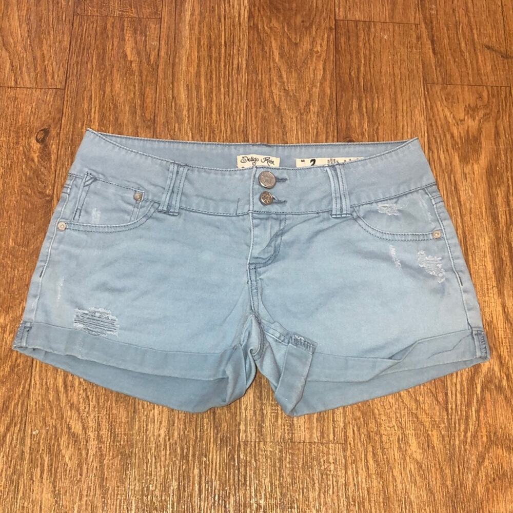 Indigo Rein Light Blue/Gray Lightly Distressed Shorts Size Juniors 3